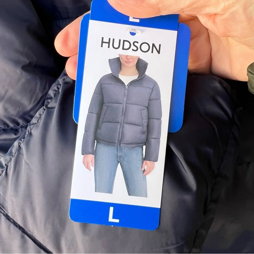 HUDSON HIGH NECK PUFFER JACKET SIZE LARGE NAVY BLUE NWT